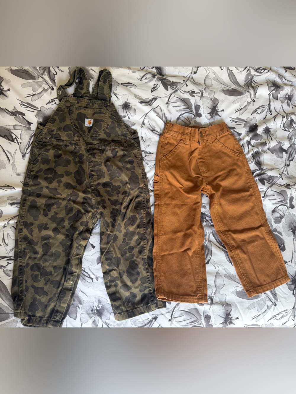 Carhartt Kids' Olive Camo and Rust Tan Overalls Bundle